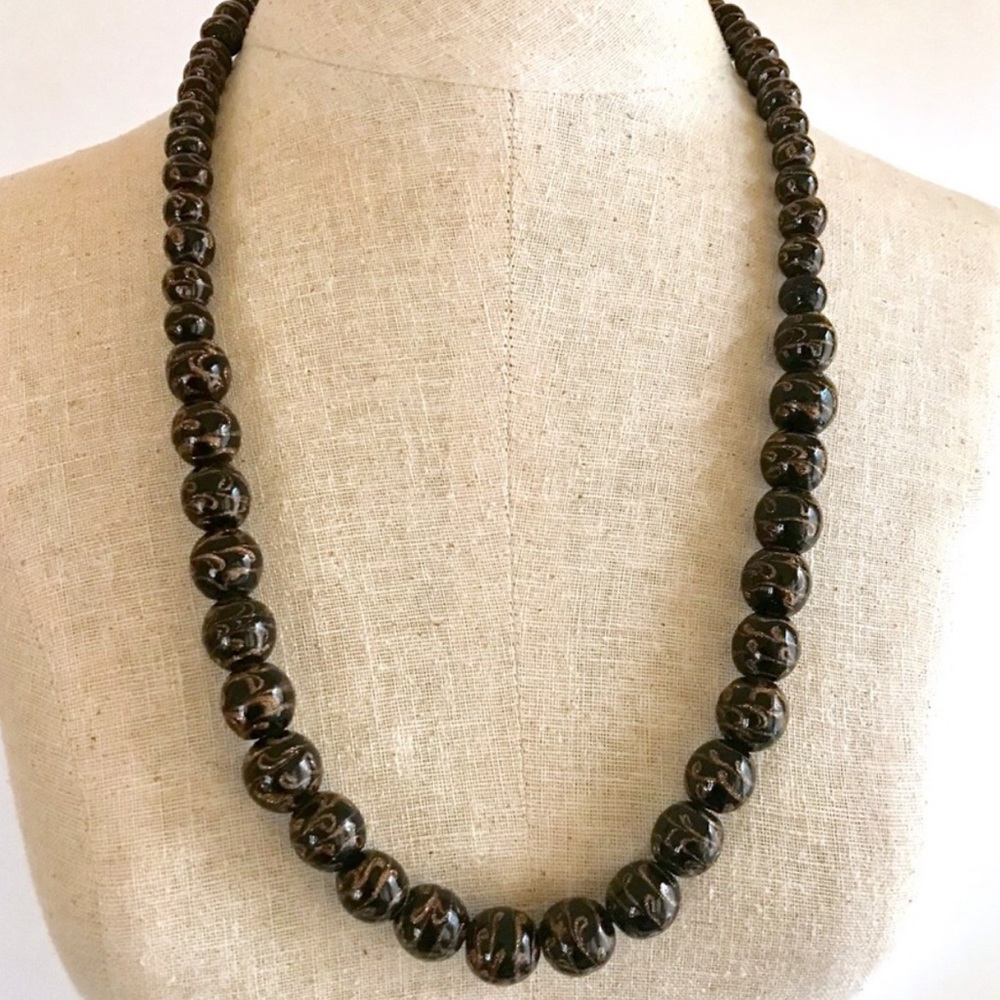 Vintage Art Glass Long Necklace Rare Bead Handmade